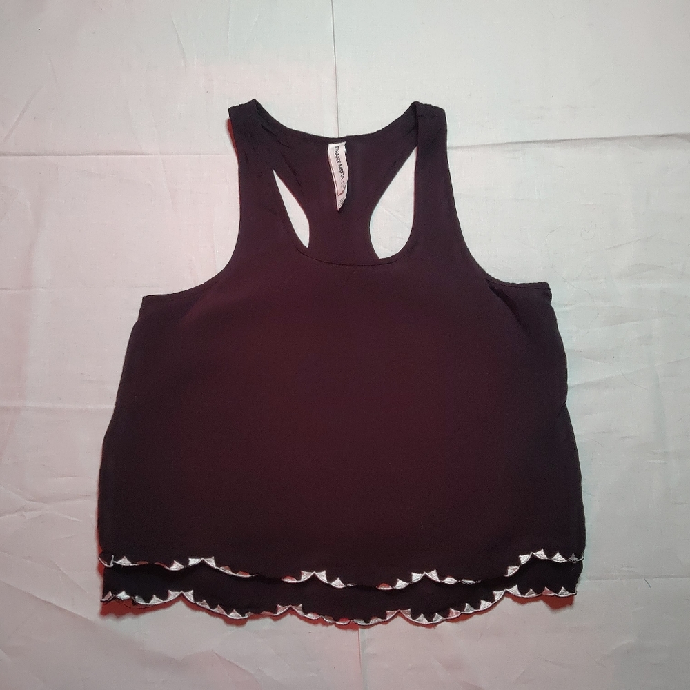 Bethany Mota Tank Top Women's XS Black Sleeveless Fringe Round Neck Racerback